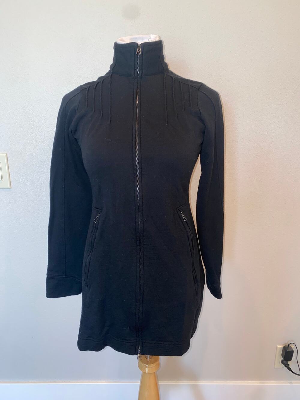 IBEX Wool Sweater Coat Full Zip Black XS